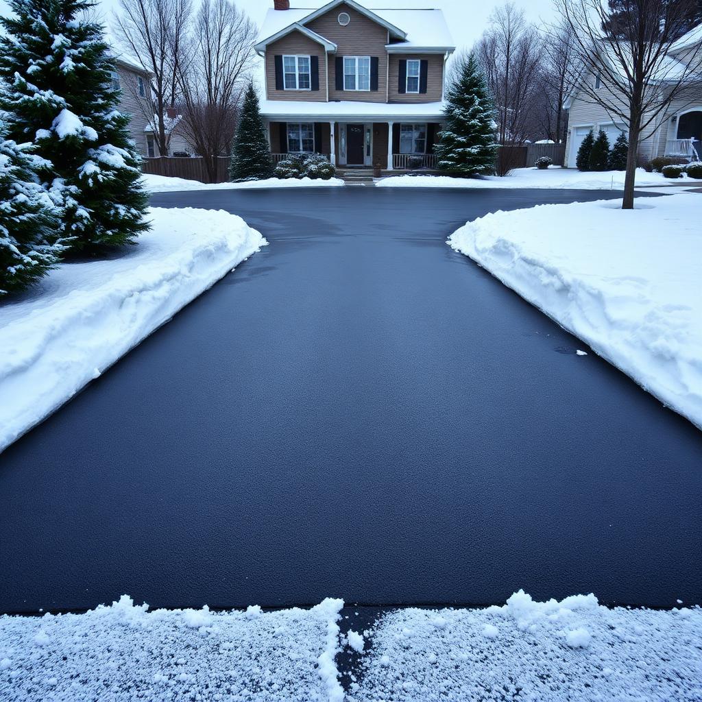 Residential driveway before and after professional snow removal — after